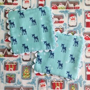 ✨Blue Mid-century Modern Reindeer Coasters, Hand Made Set of 2✨